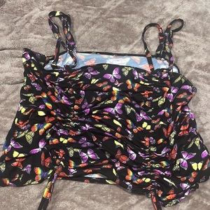 Black and mutli color butterfly adjustable tank top